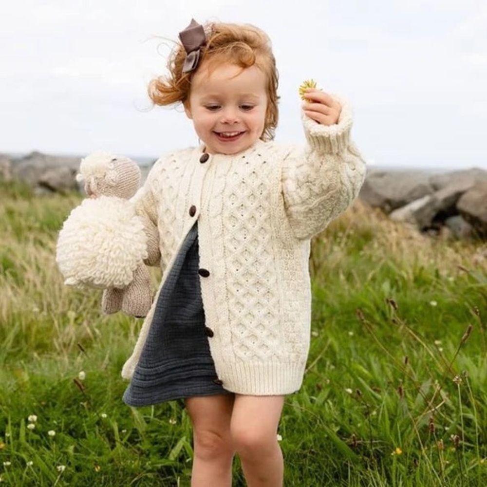 NWT Crew Aran Crafts Button Cardigan 100% Merino Wool Sz. 4-5